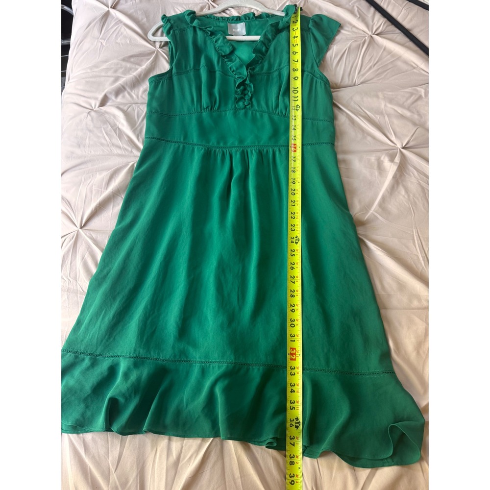 Maeve Anthropologie Green Ruffle V-Neck Empire Waist Fit Flare Dress Womens 12 - Picture 7 of 7
